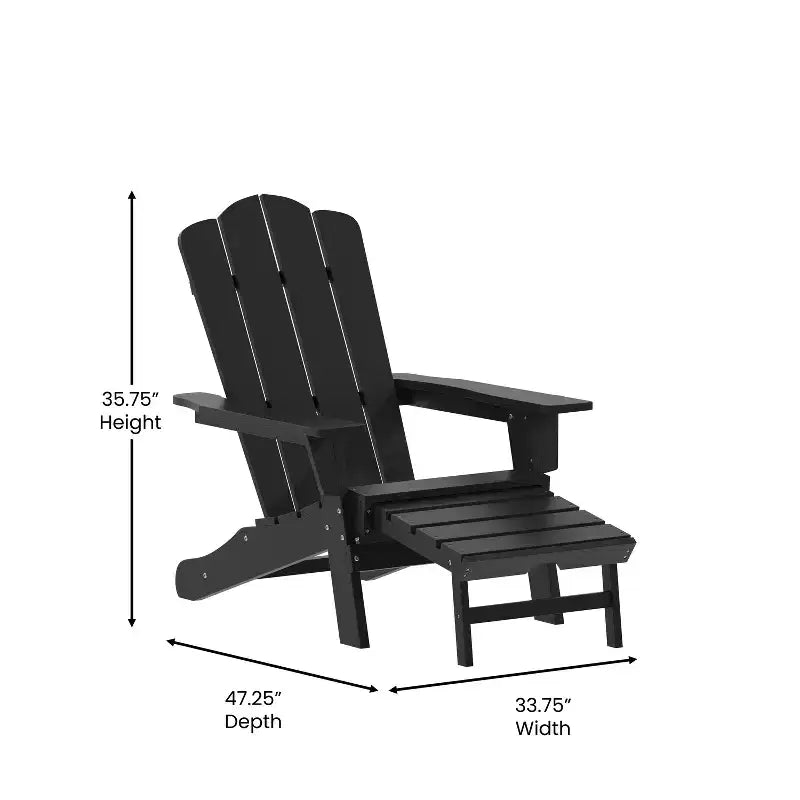 Emma and Oliver Set of 2 Adirondack Chairs with Cup Holders and Pull Out Ottoman, All-Weather HDPE Indoor/Outdoor Lounge Chairs
