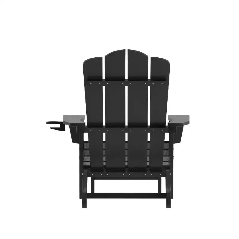 Emma and Oliver Set of 2 Adirondack Chairs with Cup Holders and Pull Out Ottoman, All-Weather HDPE Indoor/Outdoor Lounge Chairs