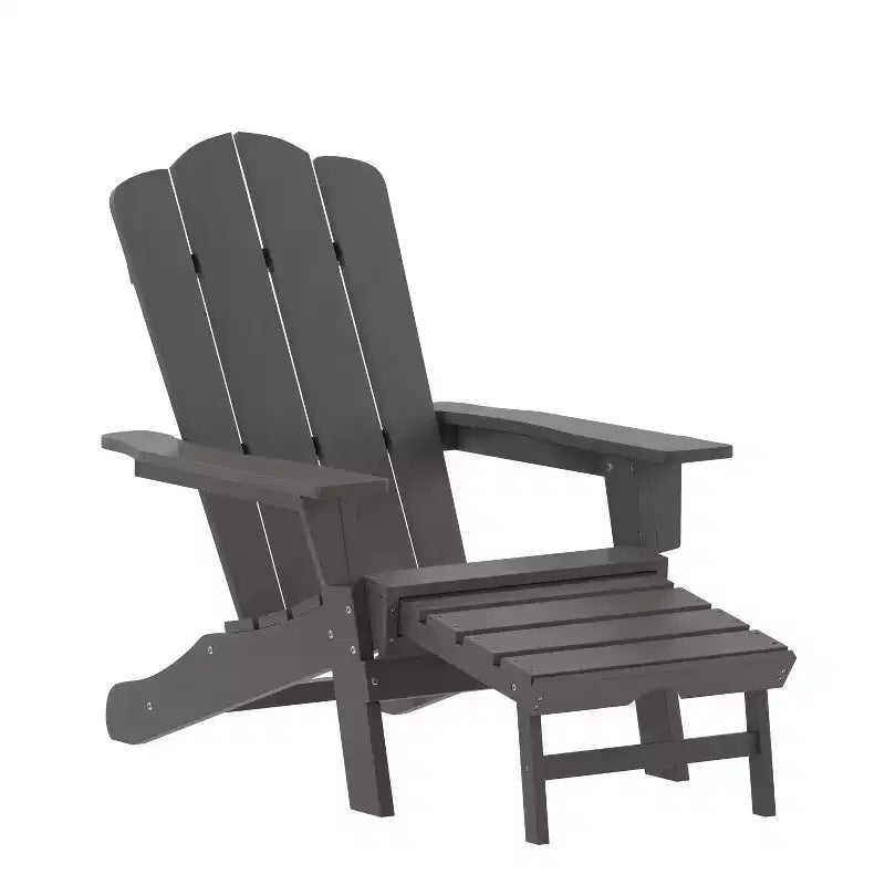Emma and Oliver Set of 2 Adirondack Chairs with Cup Holders and Pull Out Ottoman, All-Weather HDPE Indoor/Outdoor Lounge Chairs