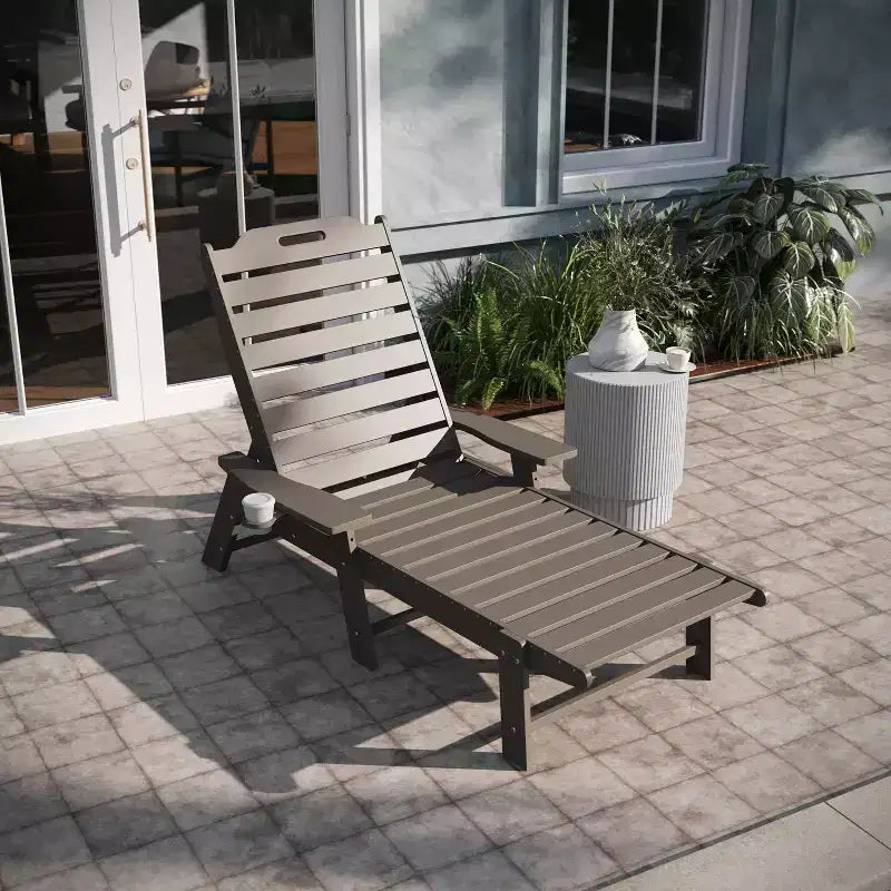 Emma and Oliver Set of 2 Poly Resin Adjustable Adirondack Lounger with Swivel Cup Holder for Indoor/Outdoor Use