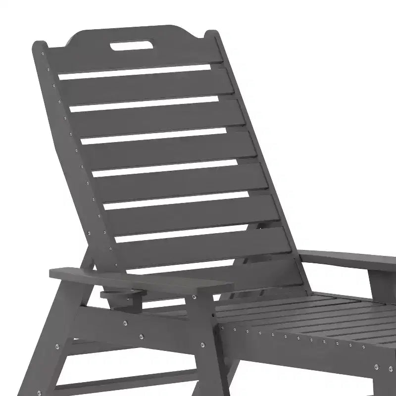 Emma and Oliver Set of 2 Poly Resin Adjustable Adirondack Lounger with Swivel Cup Holder for Indoor/Outdoor Use