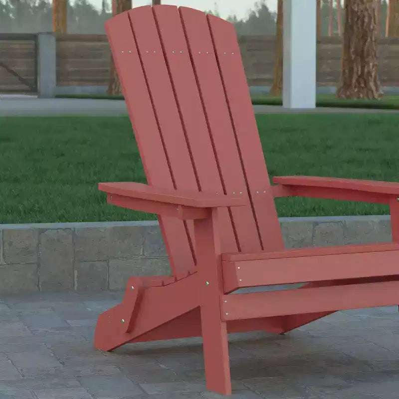 Emma and Oliver Set of 2 Indoor/Outdoor Poly Resin Folding Adirondack Chairs, All-Weather Chairs for Porch, Patio, or Sunroom