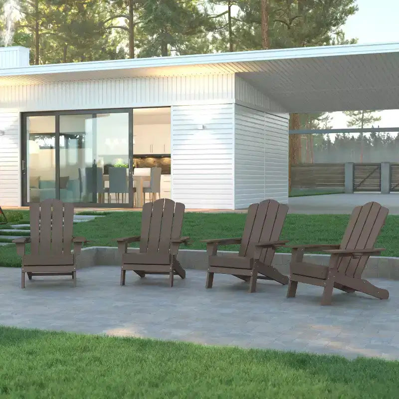 Emma and Oliver Set of 4 Adirondack Chairs with Cup Holders, Weather Resistant HDPE Adirondack Chairs