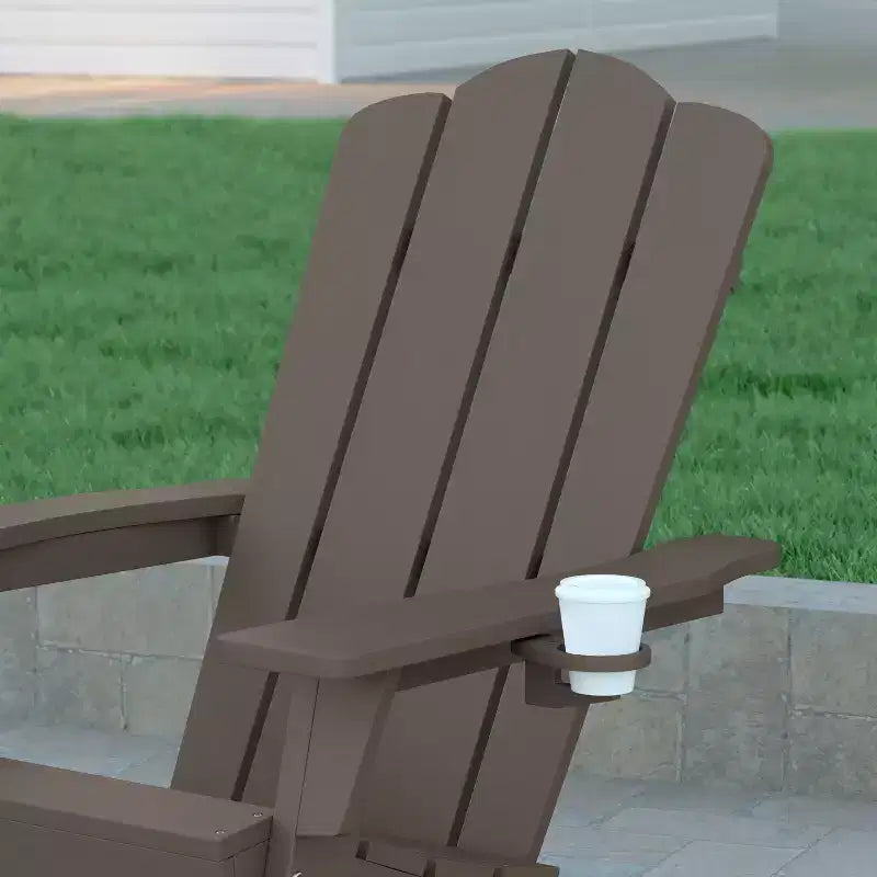 Emma and Oliver Set of 4 Adirondack Chairs with Cup Holders, Weather Resistant HDPE Adirondack Chairs