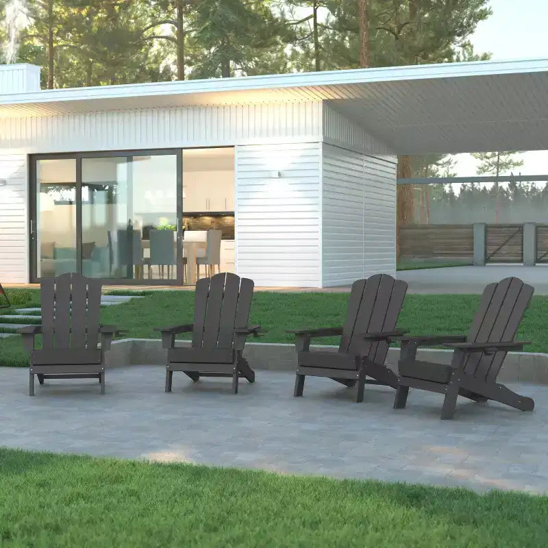 Emma and Oliver Set of 4 Adirondack Chairs with Cup Holders, Weather Resistant HDPE Adirondack Chairs