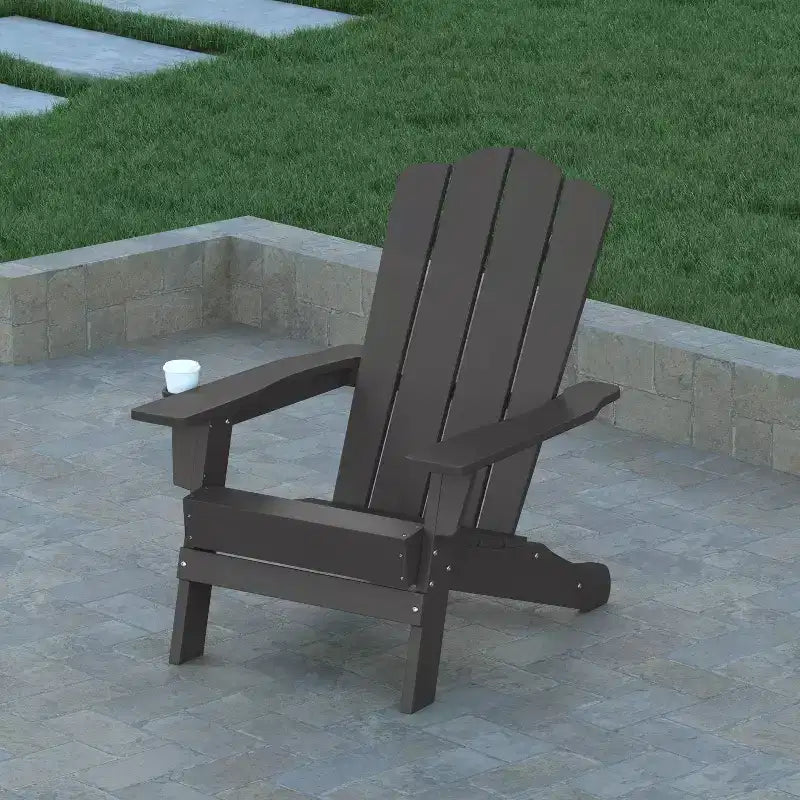 Emma and Oliver Set of 4 Adirondack Chairs with Cup Holders, Weather Resistant HDPE Adirondack Chairs