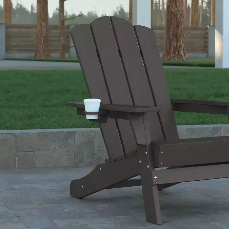 Emma and Oliver Set of 4 Adirondack Chairs with Cup Holders, Weather Resistant HDPE Adirondack Chairs