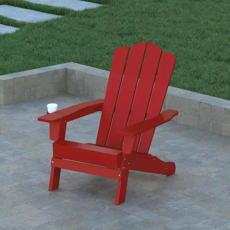 Emma and Oliver Set of 4 Adirondack Chairs with Cup Holders, Weather Resistant HDPE Adirondack Chairs
