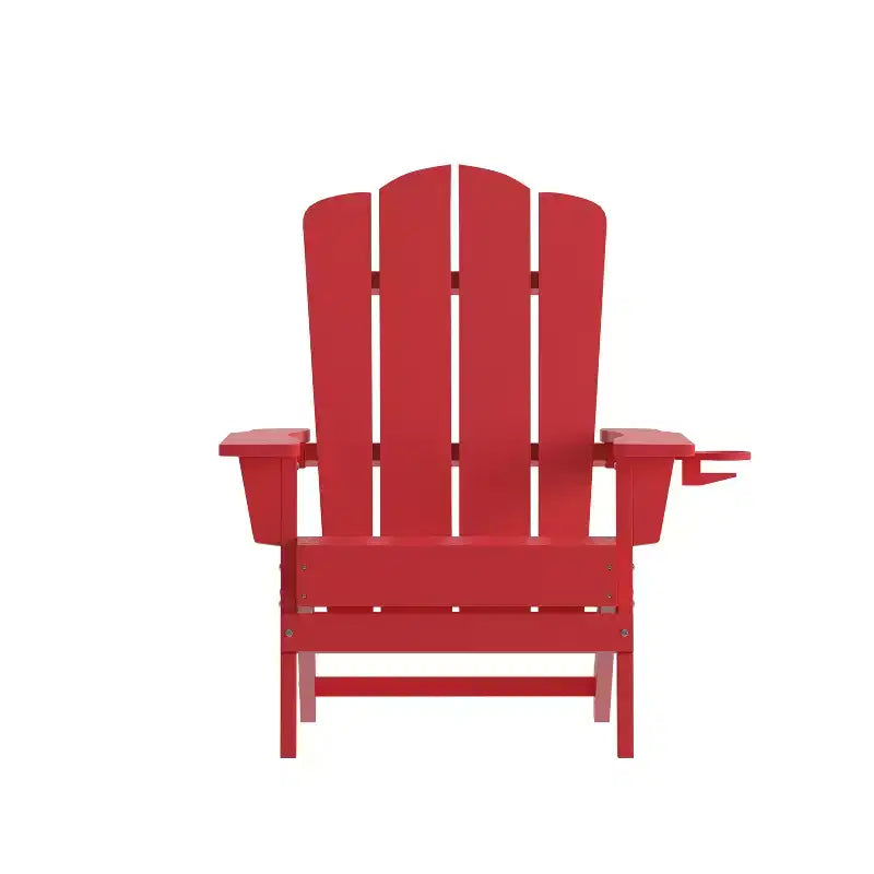 Emma and Oliver Set of 4 Adirondack Chairs with Cup Holders, Weather Resistant HDPE Adirondack Chairs