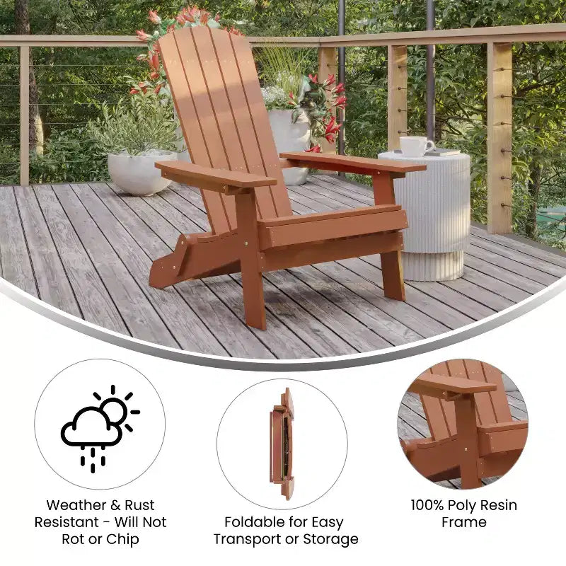 Emma and Oliver Set of 4 Indoor/Outdoor Poly Resin Folding Adirondack Chairs, All-Weather Chairs for Porch, Patio, or Sunroom