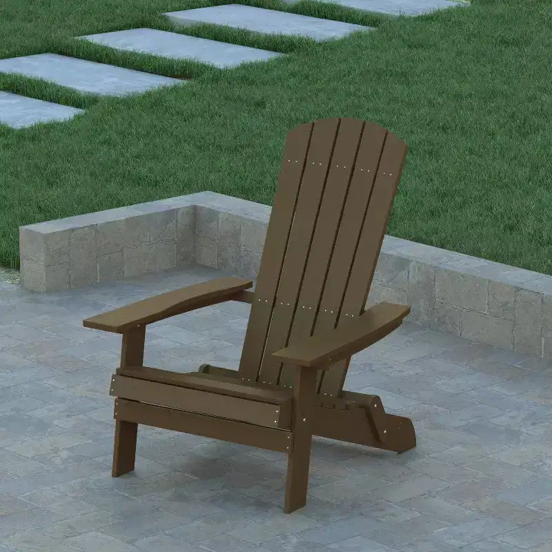 Emma and Oliver Set of 4 Indoor/Outdoor Poly Resin Folding Adirondack Chairs, All-Weather Chairs for Porch, Patio, or Sunroom