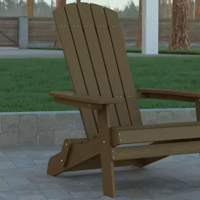 Emma and Oliver Set of 4 Indoor/Outdoor Poly Resin Folding Adirondack Chairs, All-Weather Chairs for Porch, Patio, or Sunroom