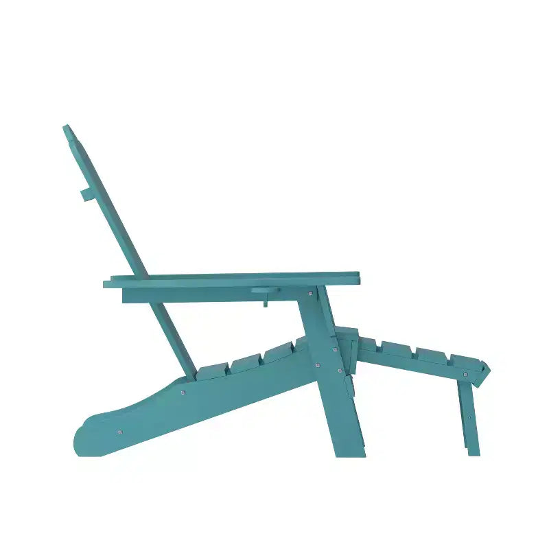 Merrick Lane Adirondack Chair with Cup Holder and Pull Out Ottoman, All-Weather HDPE Indoor/Outdoor Lounge Chair