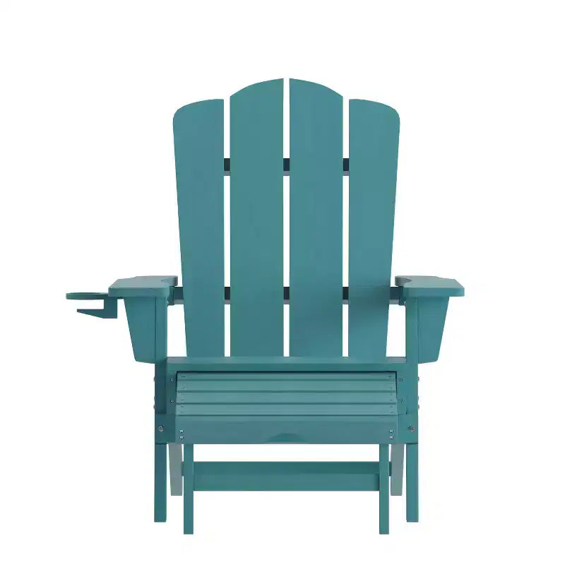 Merrick Lane Adirondack Chair with Cup Holder and Pull Out Ottoman, All-Weather HDPE Indoor/Outdoor Lounge Chair