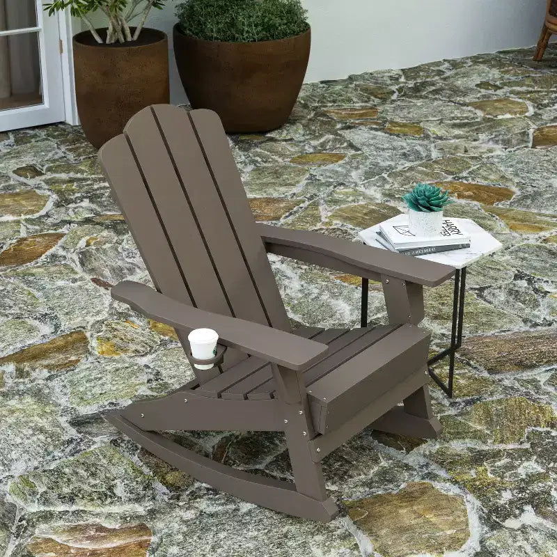 Merrick Lane Adirondack Chair with Cup Holder and Pull Out Ottoman, All-Weather HDPE Indoor/Outdoor Lounge Chair