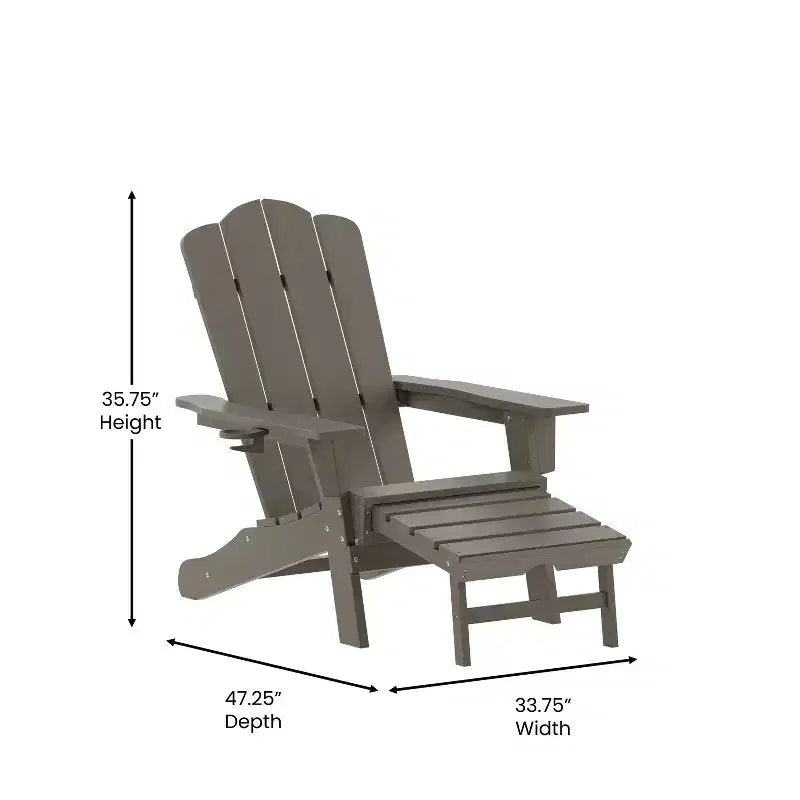 Merrick Lane Adirondack Chair with Cup Holder and Pull Out Ottoman, All-Weather HDPE Indoor/Outdoor Lounge Chair