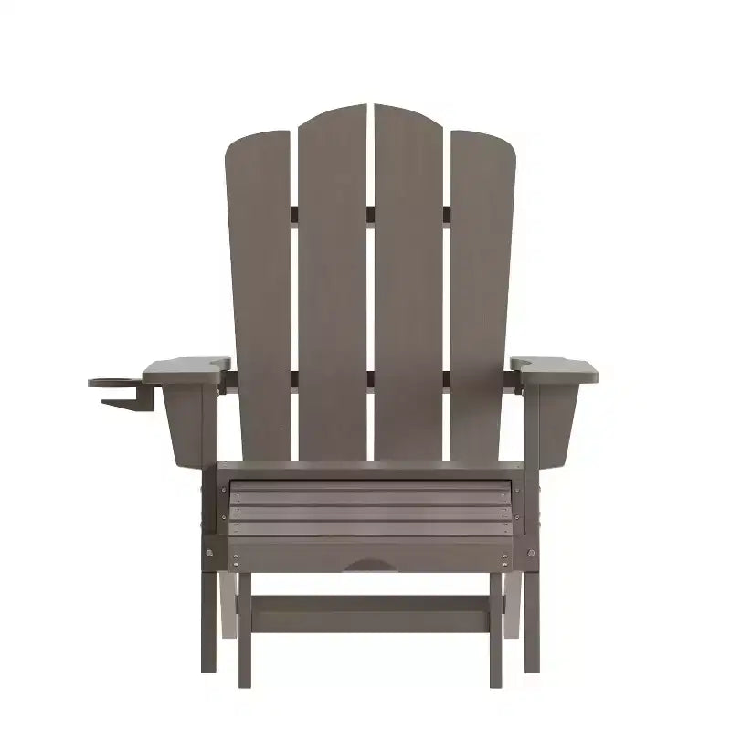 Merrick Lane Adirondack Chair with Cup Holder and Pull Out Ottoman, All-Weather HDPE Indoor/Outdoor Lounge Chair