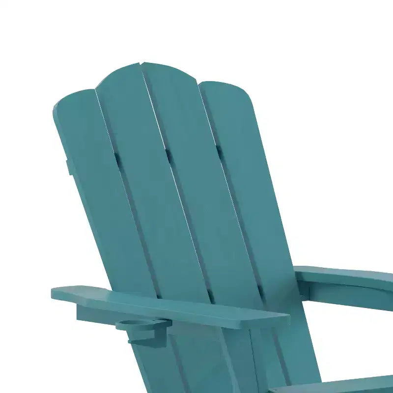Merrick Lane Adirondack Chair with Cup Holder and Pull Out Ottoman, All-Weather HDPE Indoor/Outdoor Lounge Chair