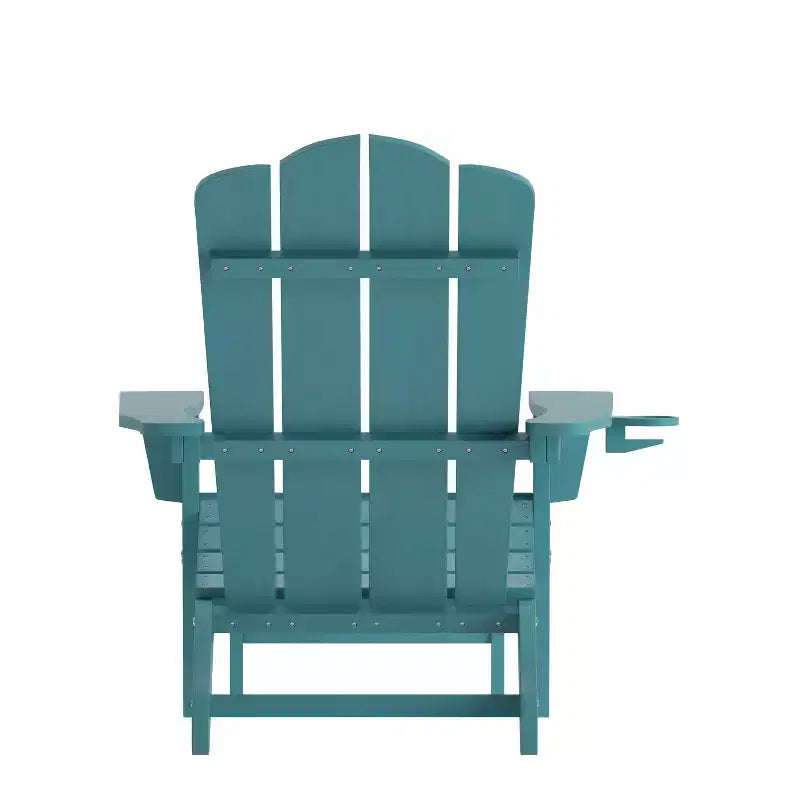 Merrick Lane Adirondack Chair with Cup Holder and Pull Out Ottoman, All-Weather HDPE Indoor/Outdoor Lounge Chair