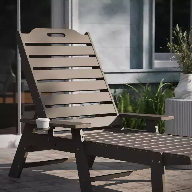 Bain de soleil Adirondack réglable Emma et Oliver en résine polymère avec porte-gobelet pivotant pour intérieur/extérieur