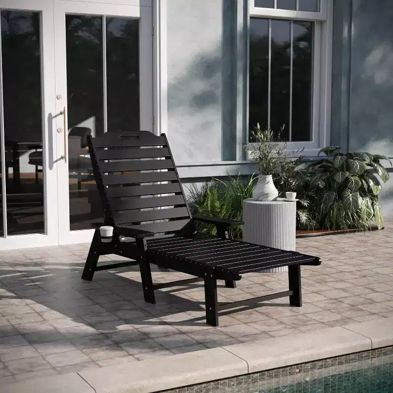 Bain de soleil Adirondack réglable Emma et Oliver en résine polymère avec porte-gobelet pivotant pour intérieur/extérieur