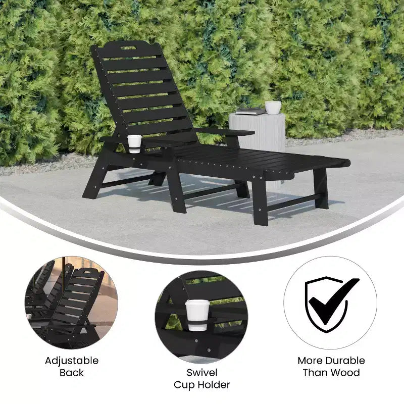 Bain de soleil Adirondack réglable Emma et Oliver en résine polymère avec porte-gobelet pivotant pour intérieur/extérieur