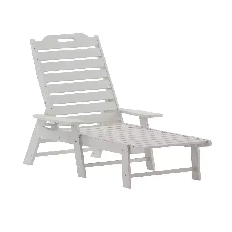 Emma and Oliver Poly Resin Adjustable Adirondack Lounger with Swivel Cup Holder for Indoor/Outdoor Use