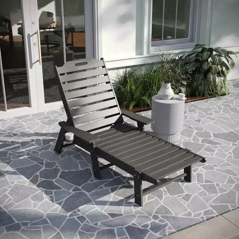 Merrick Lane Gaylord Adjustable Adirondack Lounger with Cup Holder- All-Weather Indoor/Outdoor HDPE Lounge Chair