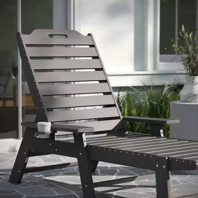 Merrick Lane Gaylord Adjustable Adirondack Lounger with Cup Holder- All-Weather Indoor/Outdoor HDPE Lounge Chair