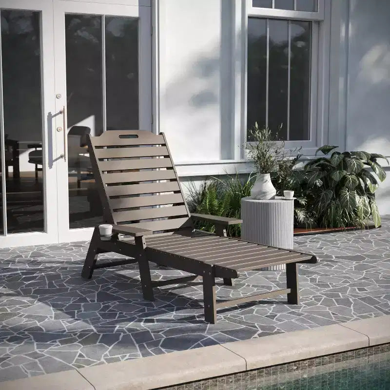 Merrick Lane Gaylord Adjustable Adirondack Lounger with Cup Holder- All-Weather Indoor/Outdoor HDPE Lounge Chair