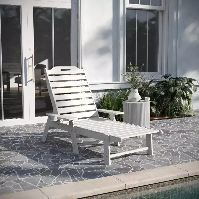 Merrick Lane Gaylord Adjustable Adirondack Lounger with Cup Holder- All-Weather Indoor/Outdoor HDPE Lounge Chair
