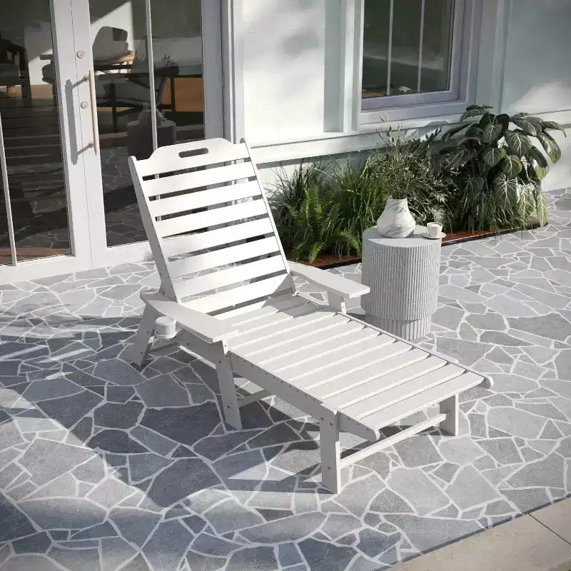 Merrick Lane Gaylord Adjustable Adirondack Lounger with Cup Holder- All-Weather Indoor/Outdoor HDPE Lounge Chair