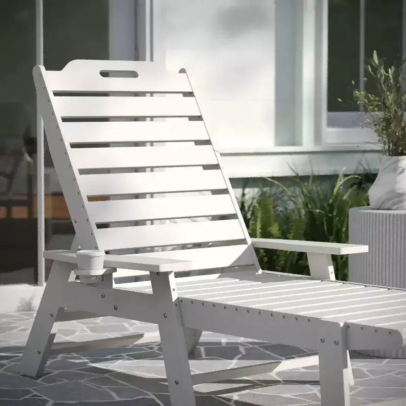 Merrick Lane Gaylord Adjustable Adirondack Lounger with Cup Holder- All-Weather Indoor/Outdoor HDPE Lounge Chair