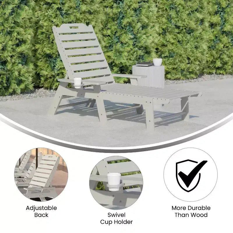 Merrick Lane Gaylord Adjustable Adirondack Lounger with Cup Holder- All-Weather Indoor/Outdoor HDPE Lounge Chair