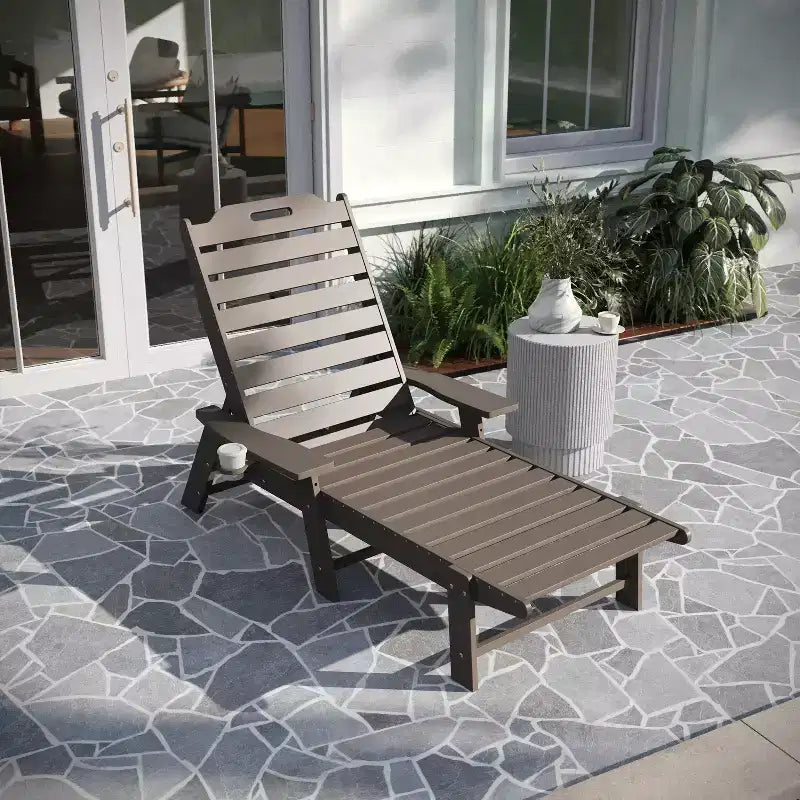 Merrick Lane Gaylord Adjustable Adirondack Lounger with Cup Holder- All-Weather Indoor/Outdoor HDPE Lounge Chair