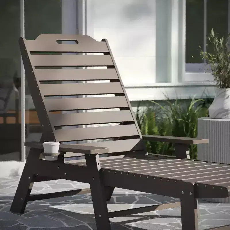 Merrick Lane Gaylord Adjustable Adirondack Lounger with Cup Holder- All-Weather Indoor/Outdoor HDPE Lounge Chair
