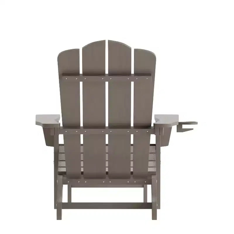 Emma and Oliver Adirondack Chair with Cup Holder and Pull Out Ottoman, All-Weather HDPE Indoor/Outdoor Lounge Chair
