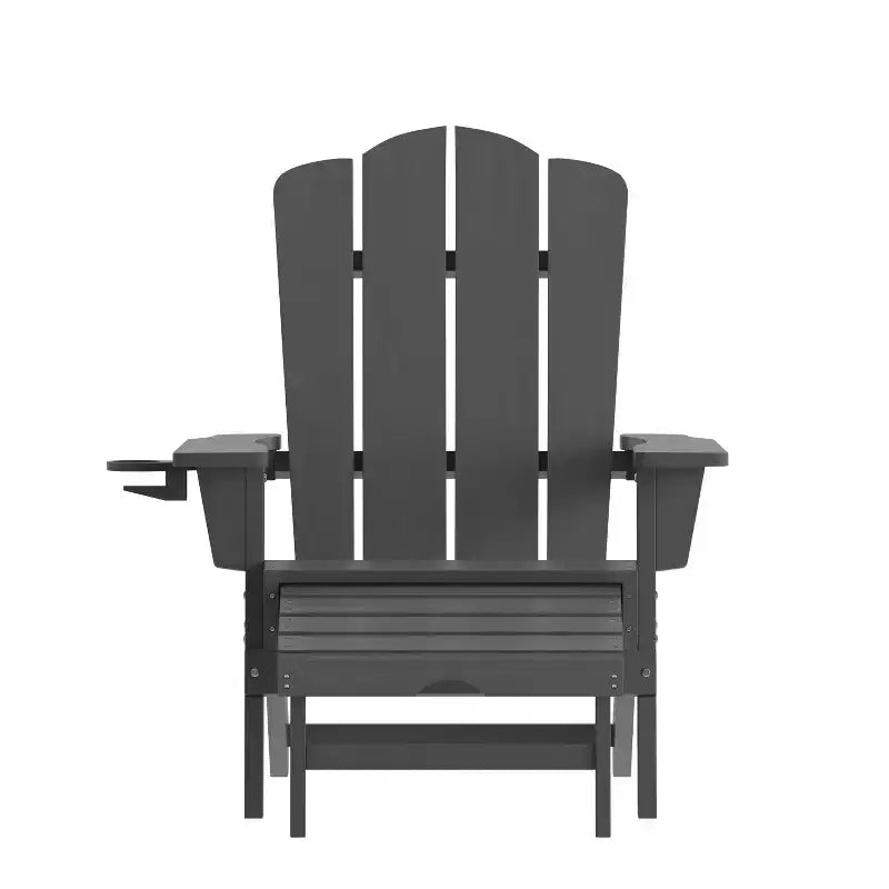 Emma and Oliver Adirondack Chair with Cup Holder and Pull Out Ottoman, All-Weather HDPE Indoor/Outdoor Lounge Chair