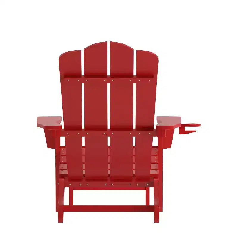 Emma and Oliver Adirondack Chair with Cup Holder and Pull Out Ottoman, All-Weather HDPE Indoor/Outdoor Lounge Chair