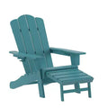 Emma and Oliver Adirondack Chair with Cup Holder and Pull Out Ottoman, All-Weather HDPE Indoor/Outdoor Lounge Chair