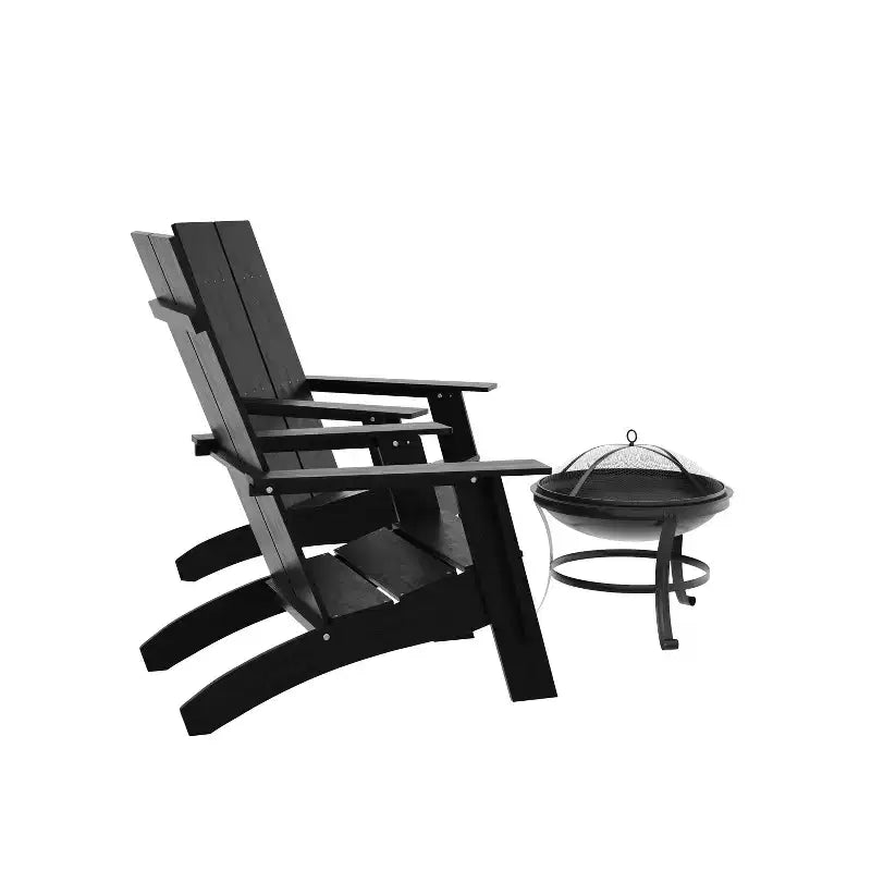 Emma et Oliver Ensemble de 2 fauteuils à bascule Adirondack modernes en polyrésine toutes saisons avec foyer extérieur au bois