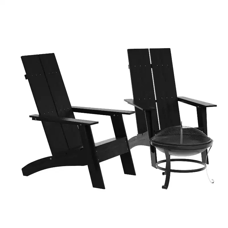 Emma et Oliver Ensemble de 2 fauteuils à bascule Adirondack modernes en polyrésine toutes saisons avec foyer extérieur au bois