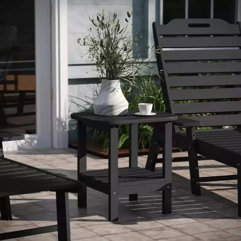 Emma and Oliver Two Tier Polyresin Adirondack Side Table - All-Weather for Indoor/Outdoor Use