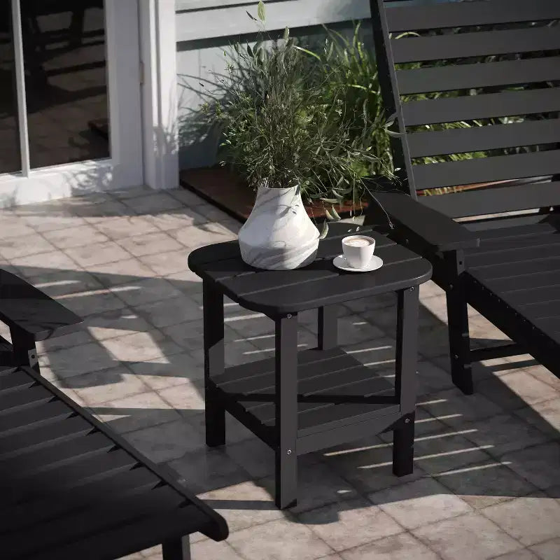 Emma and Oliver Two Tier Polyresin Adirondack Side Table - All-Weather for Indoor/Outdoor Use