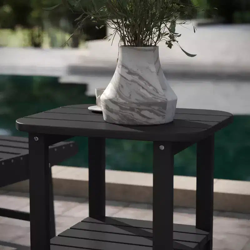 Emma and Oliver Two Tier Polyresin Adirondack Side Table - All-Weather for Indoor/Outdoor Use
