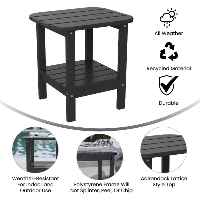 Emma and Oliver Two Tier Polyresin Adirondack Side Table - All-Weather for Indoor/Outdoor Use