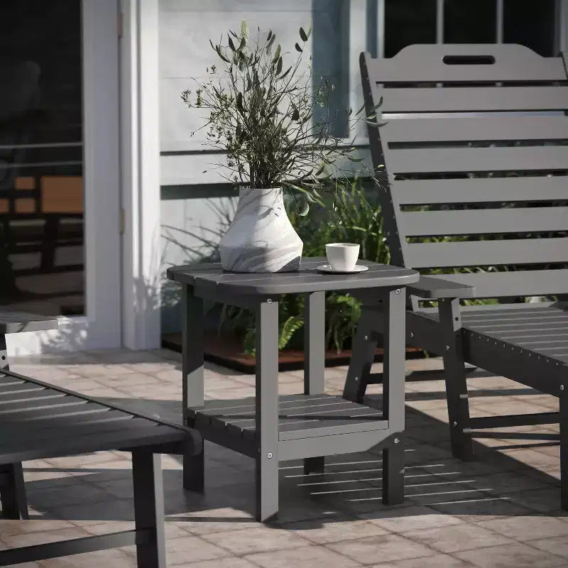 Emma and Oliver Two Tier Polyresin Adirondack Side Table - All-Weather for Indoor/Outdoor Use