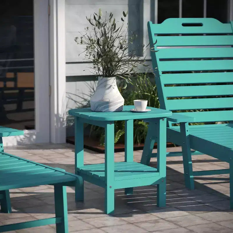 Emma and Oliver Two Tier Polyresin Adirondack Side Table - All-Weather for Indoor/Outdoor Use