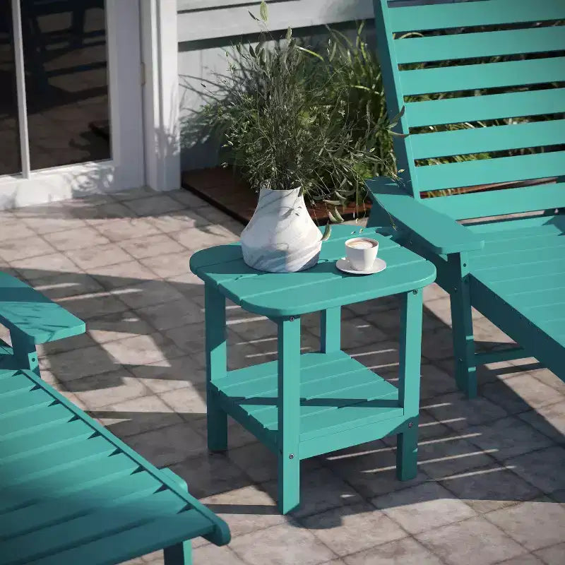 Emma and Oliver Two Tier Polyresin Adirondack Side Table - All-Weather for Indoor/Outdoor Use
