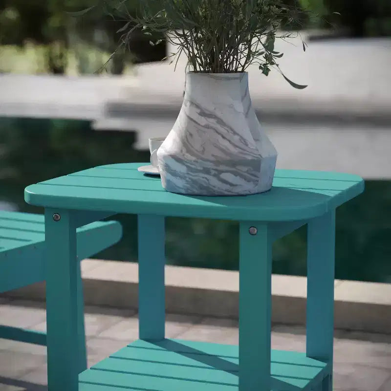 Emma and Oliver Two Tier Polyresin Adirondack Side Table - All-Weather for Indoor/Outdoor Use